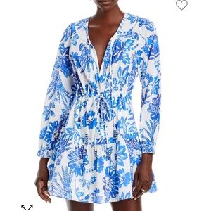 NWT FARM RIO Off-White Flowerful Birds Long Sleeve Mini Dress SIZE M